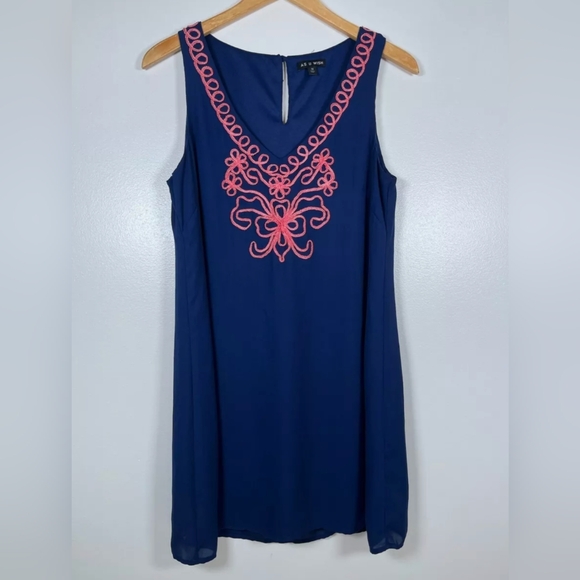As U Wish Shirt Dress Casual Blue Keyhole Back in Small EUC - Picture 1 of 5